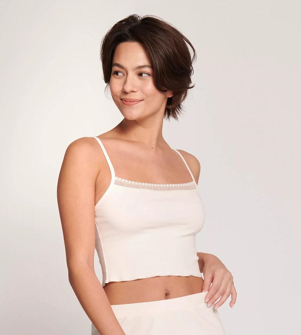 Sloggi Go Ribbed Top With Spaghetti Straps Angora | 40587-TDUK